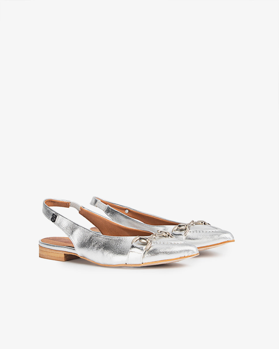 Ballerine Slingback laminée argentée Vega