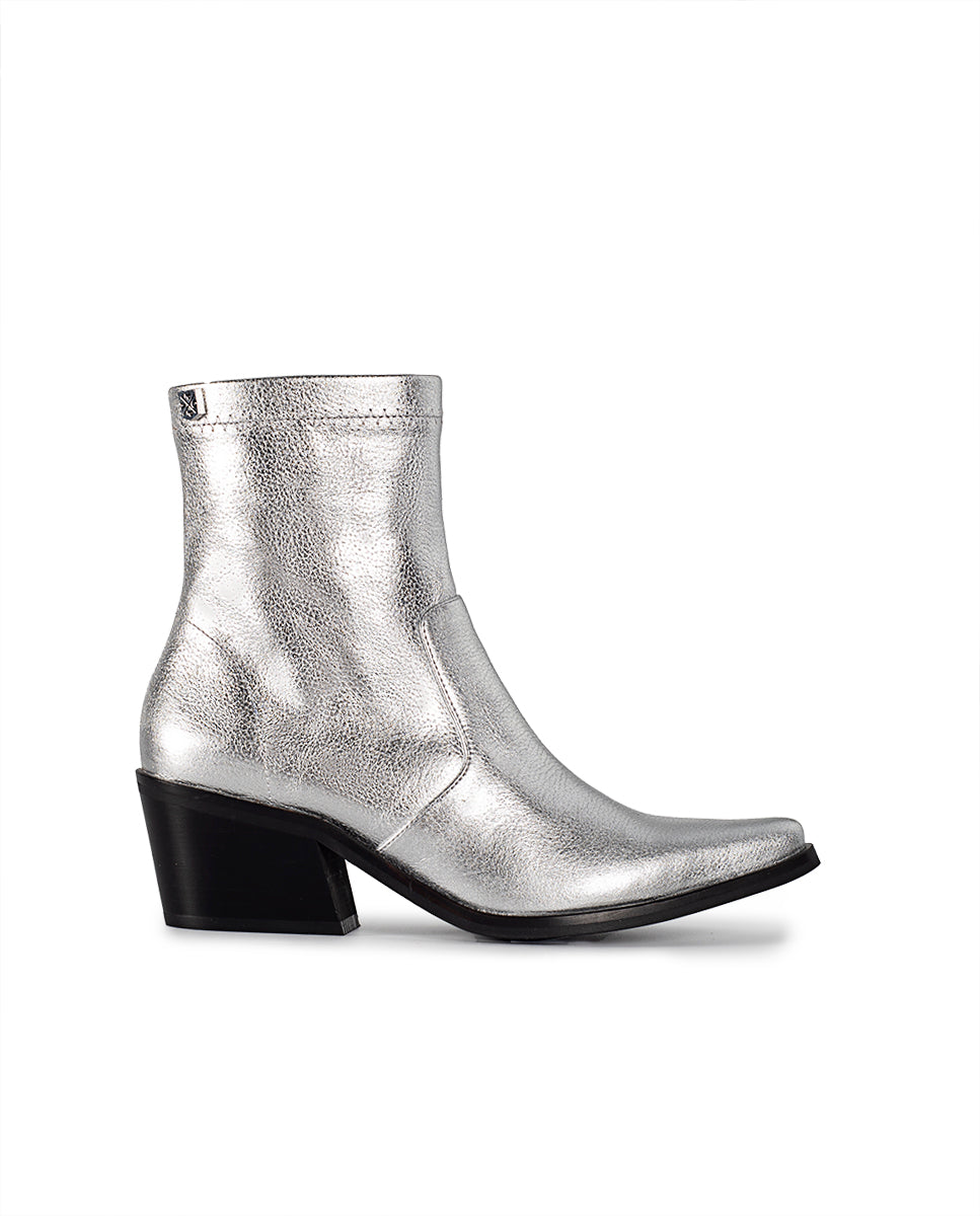 Botín Olivia Laminado Plata
