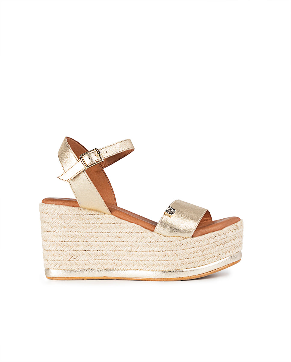 High Jute Tofari Platinum Laminated Wedge with buckle