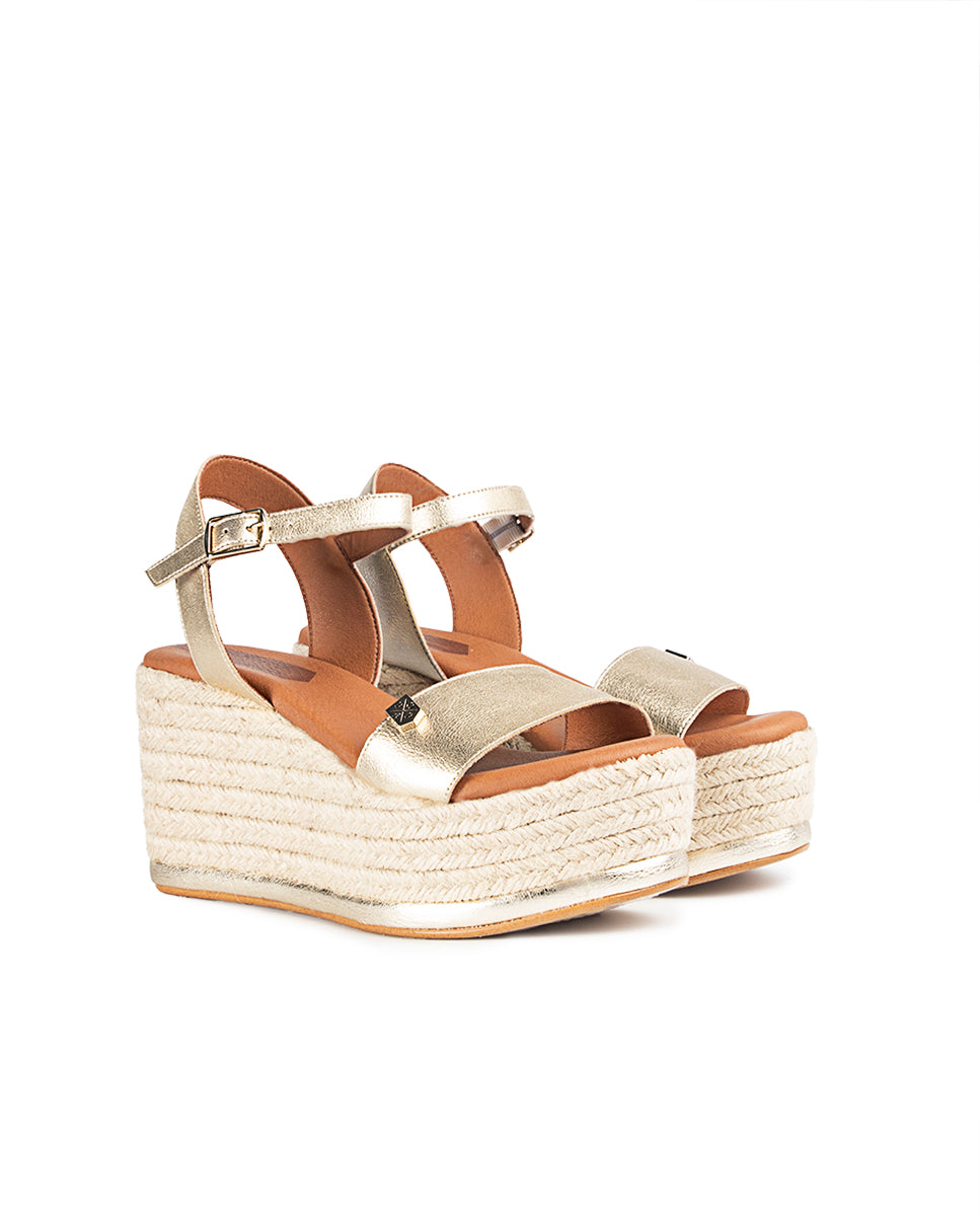 High Jute Tofari Platinum Laminated Wedge with buckle