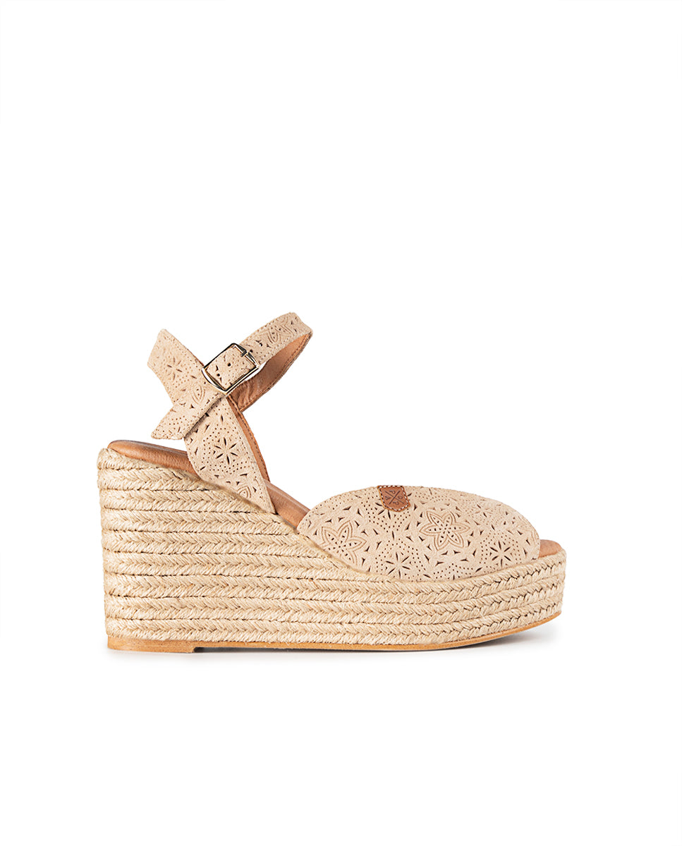 Benisa High Jute Wedge Beige Engraving with buckle