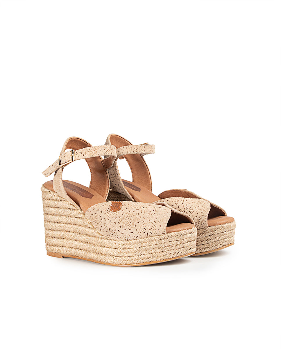 Benisa High Jute Wedge Beige Engraving with buckle