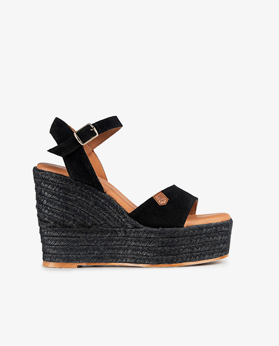 Acapulco High Wedge Noir Daim avec boucle