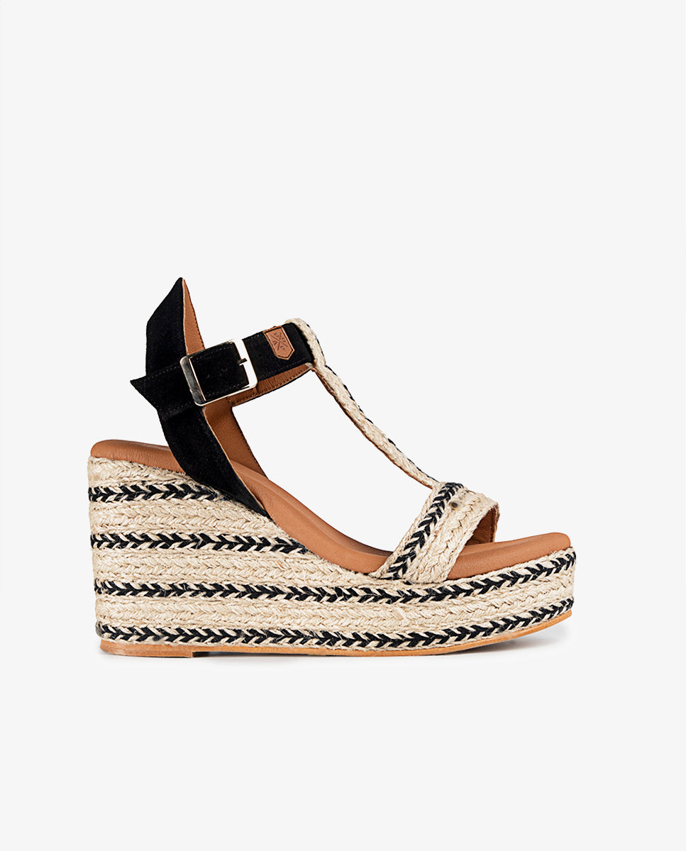 High Jute Kleo Wedge Black Studs with Buckle