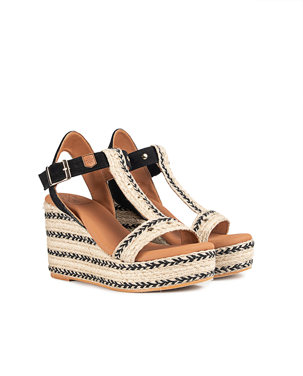 High Jute Kleo Wedge Black Studs with Buckle