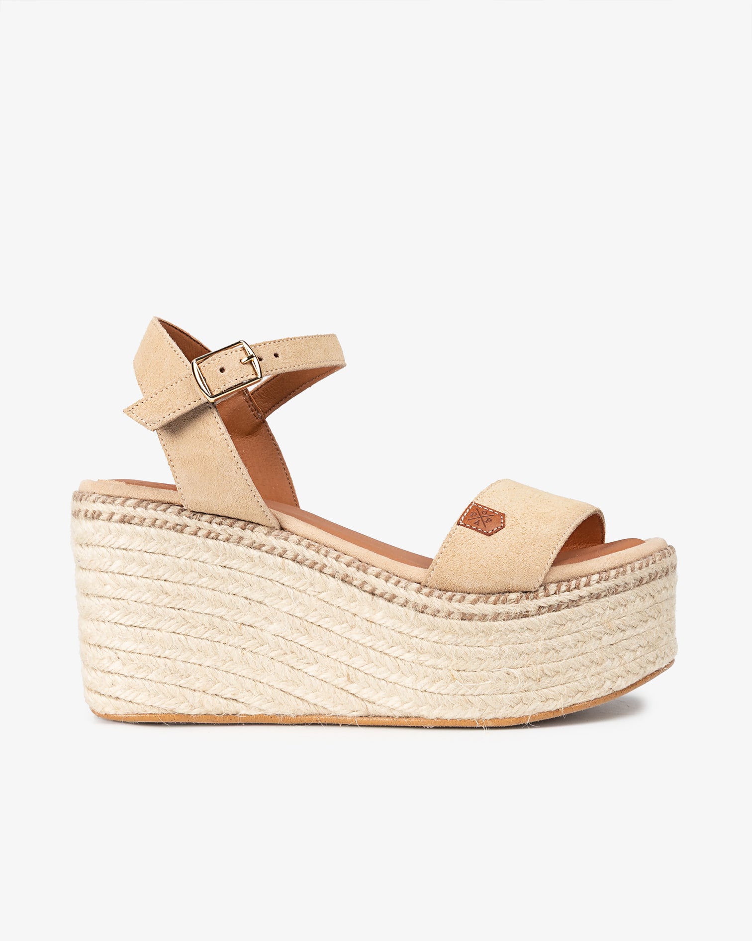 Cuña Alta Tofari Serraje Beige con hebilla 35