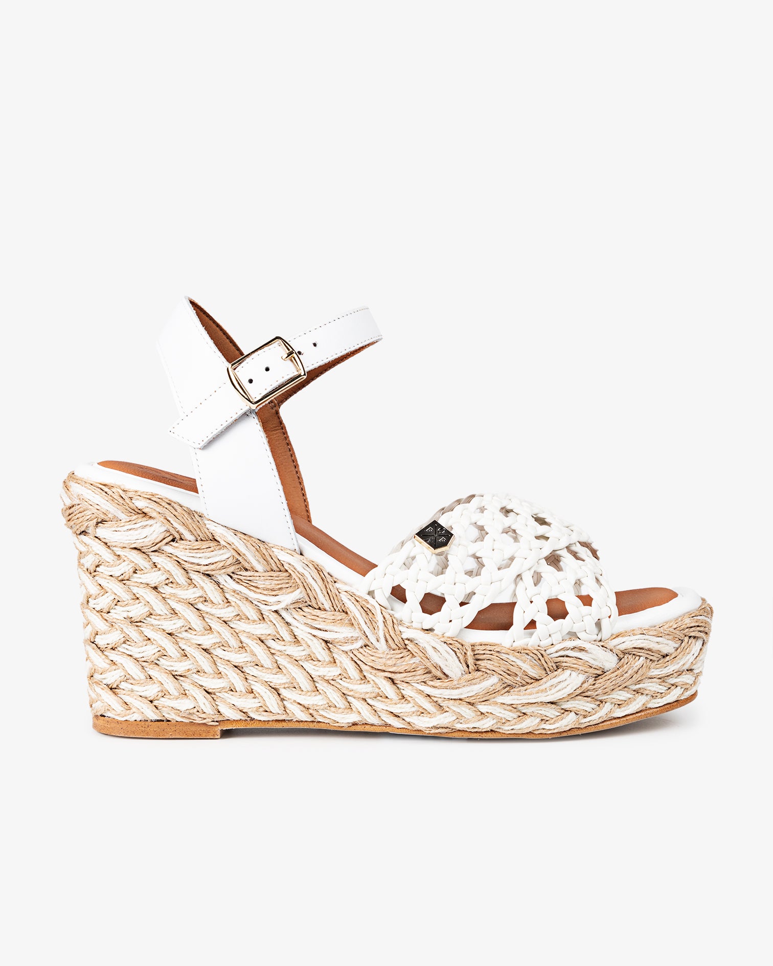 Cuña Alta Cambury Croche Branco com fivela