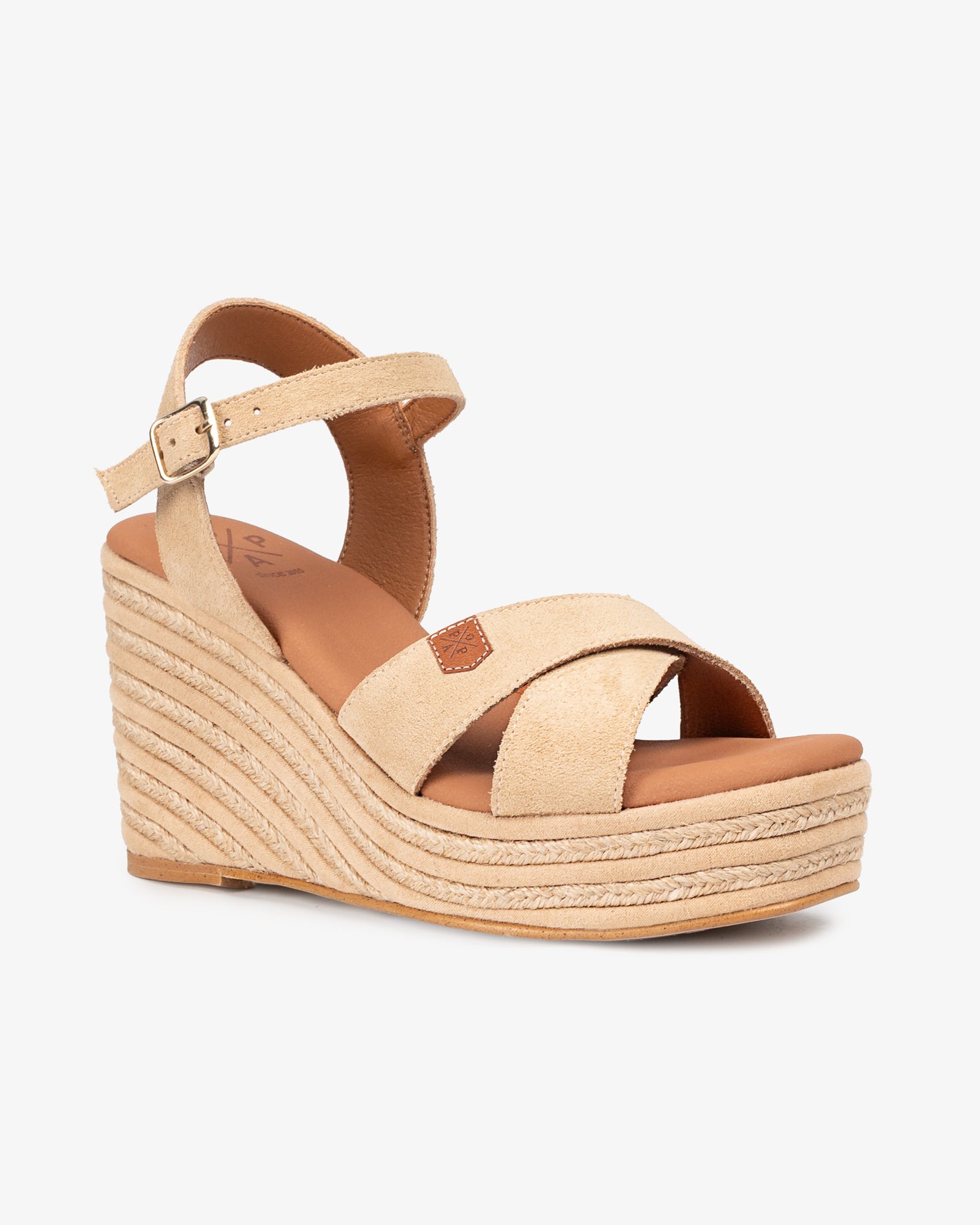 Cuña Alta Juicy Serraje Beige con hebilla 35