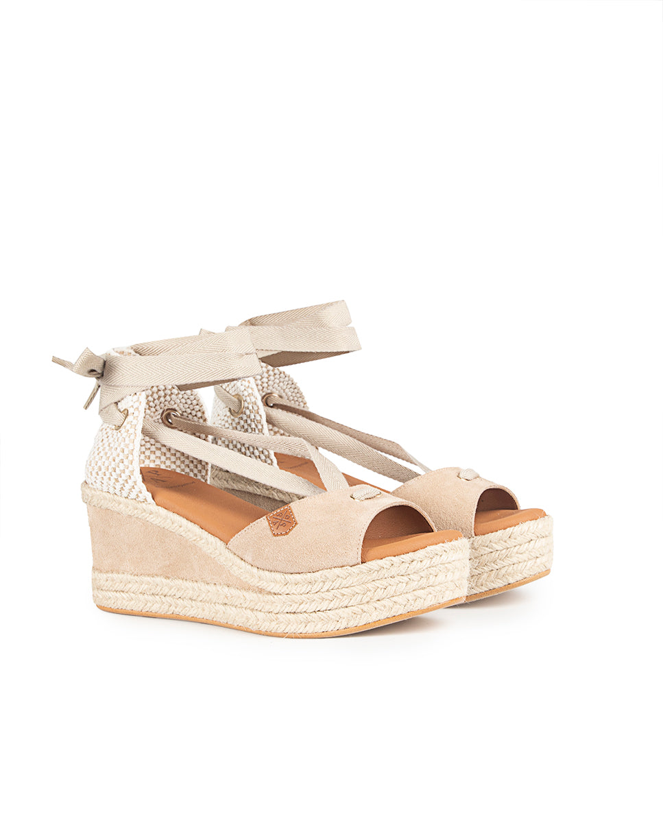 Low Jute Wedge Tied Valdes Beige Suede