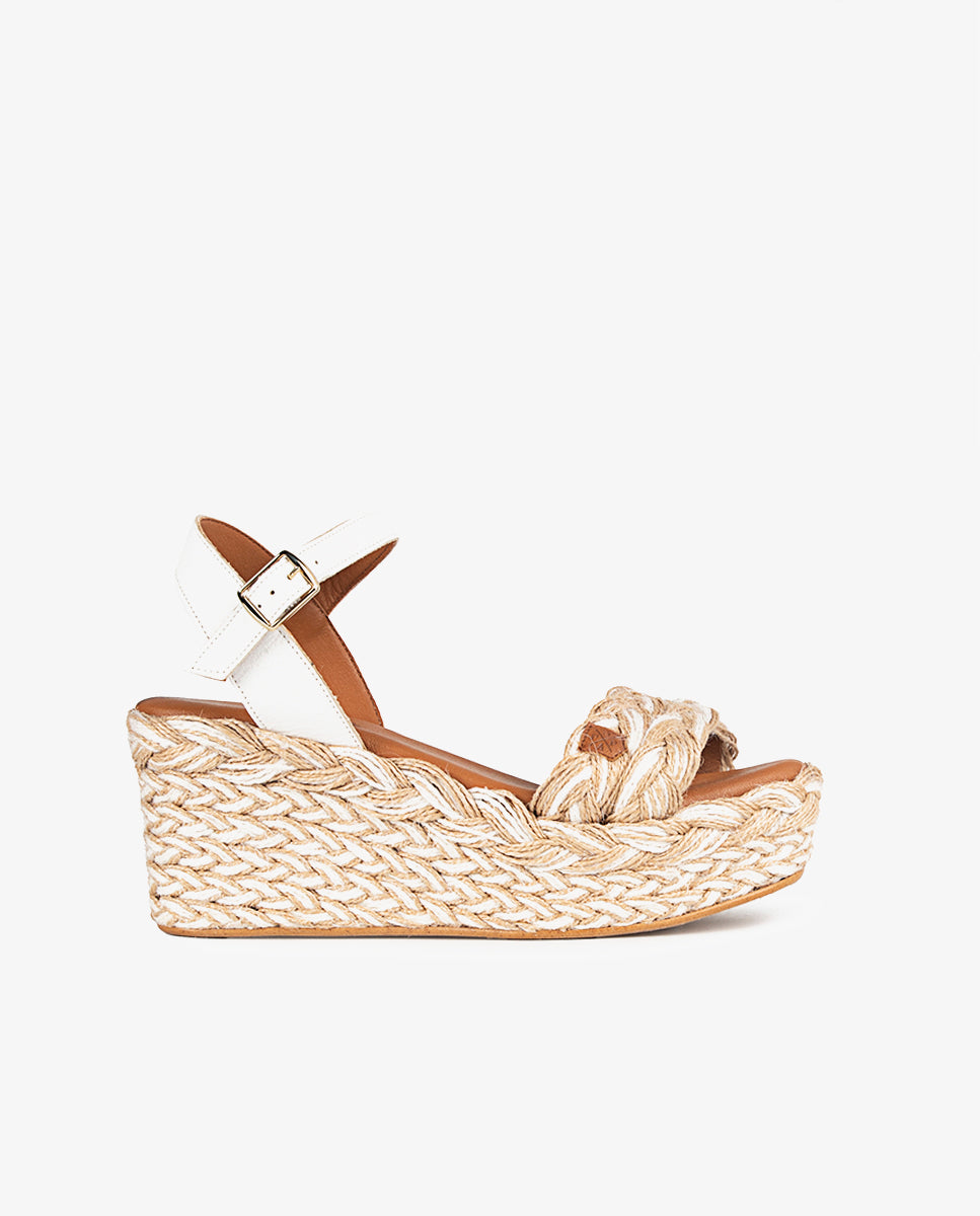 Cuña Baja Yute Camerun Blanco con hebilla