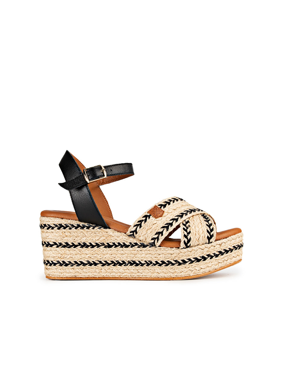 Benijo Salem Black Jute Low Wedge with buckle