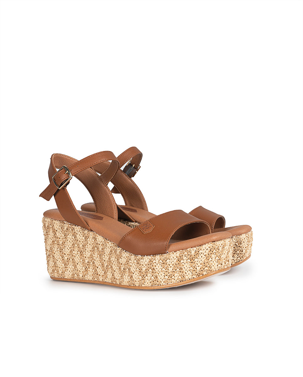 Low Jute Bombay Skin Leather Wedge with buckle