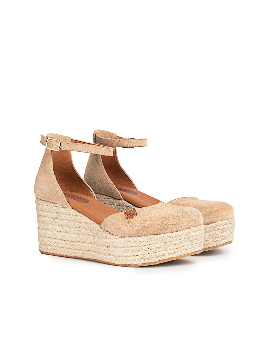 Low Jute Wedge Cantalar Beige Split Leather with buckle