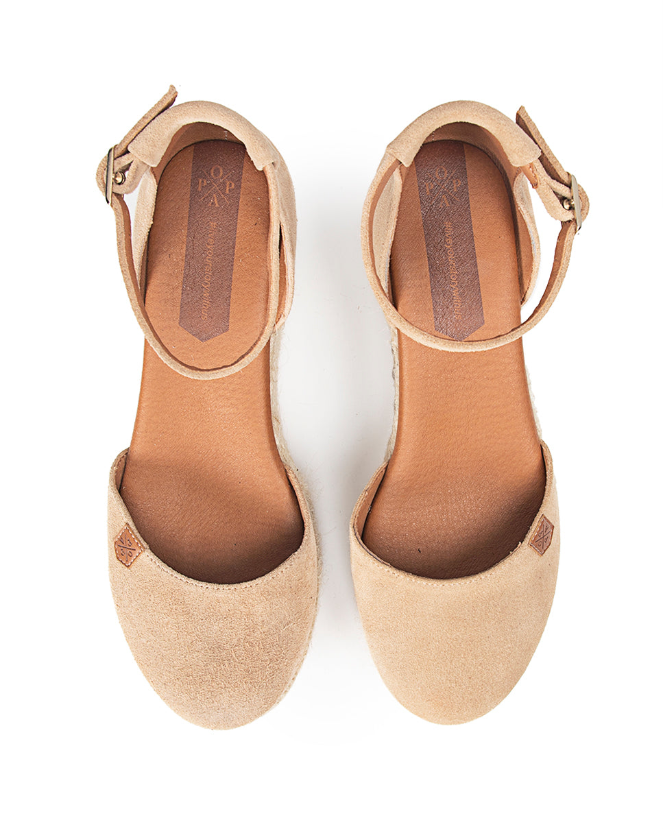 Low Jute Wedge Cantalar Beige Split Leather with buckle