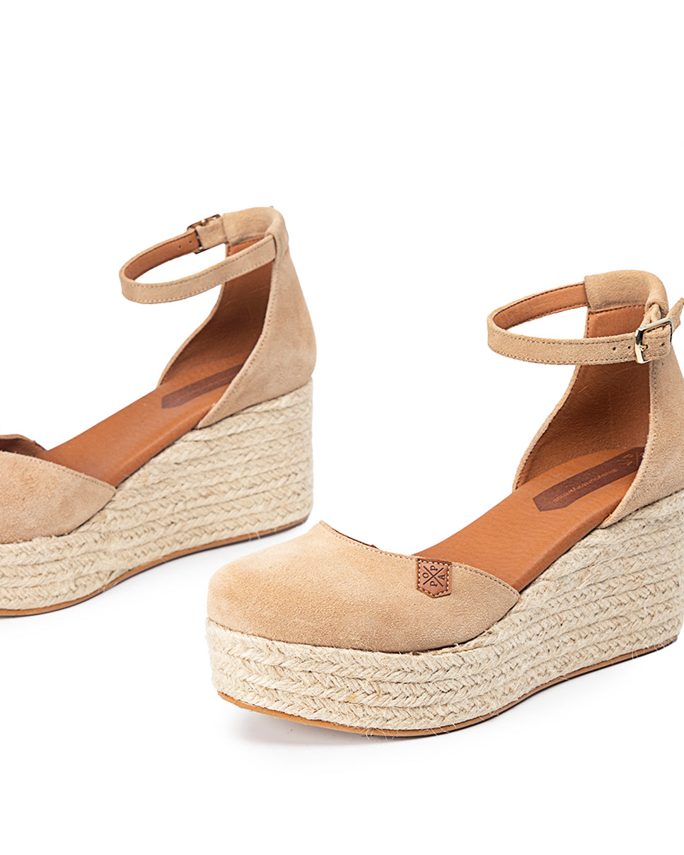 Low Jute Wedge Cantalar Beige Split Leather with buckle