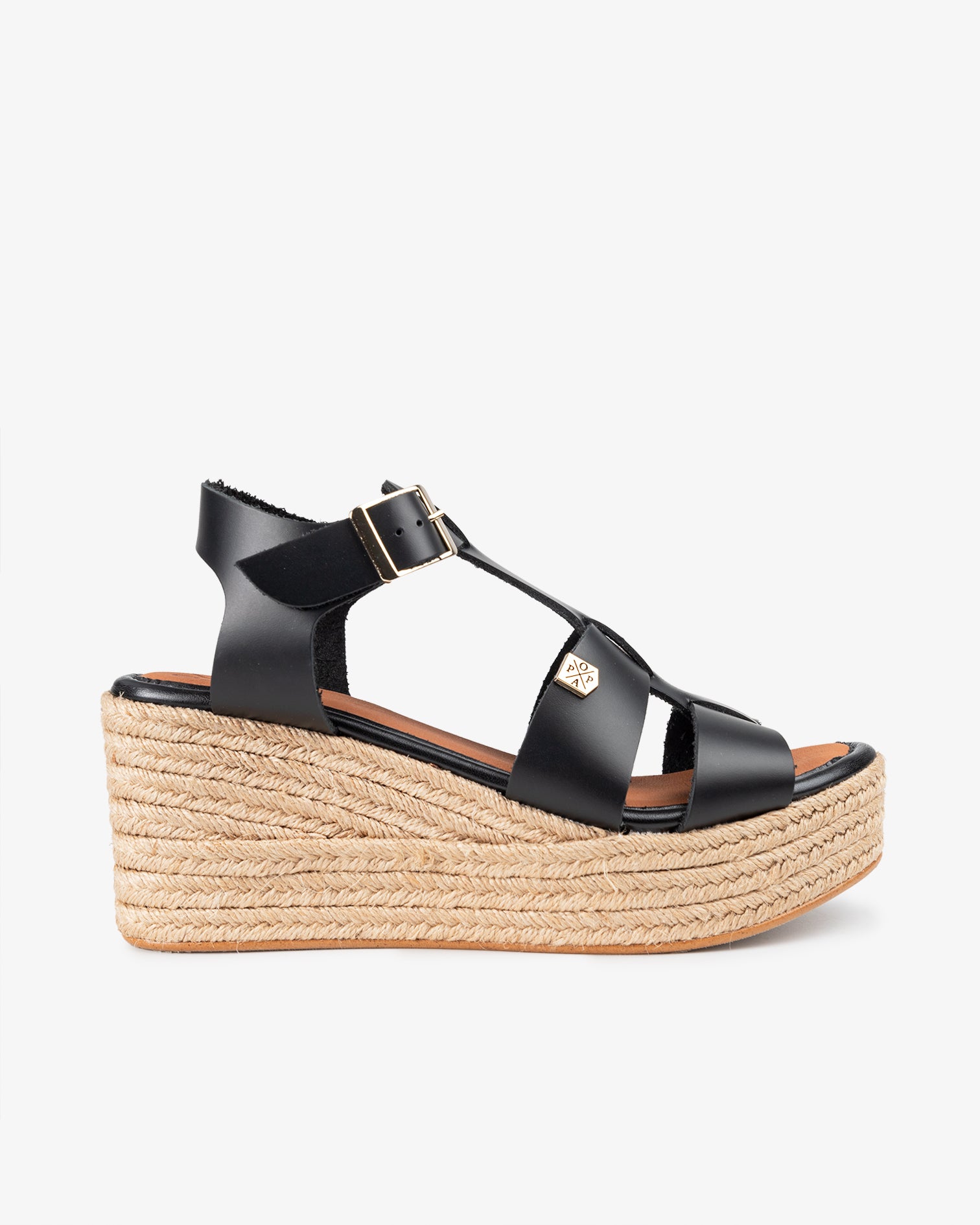 Grumari Low Wedge Black Leather