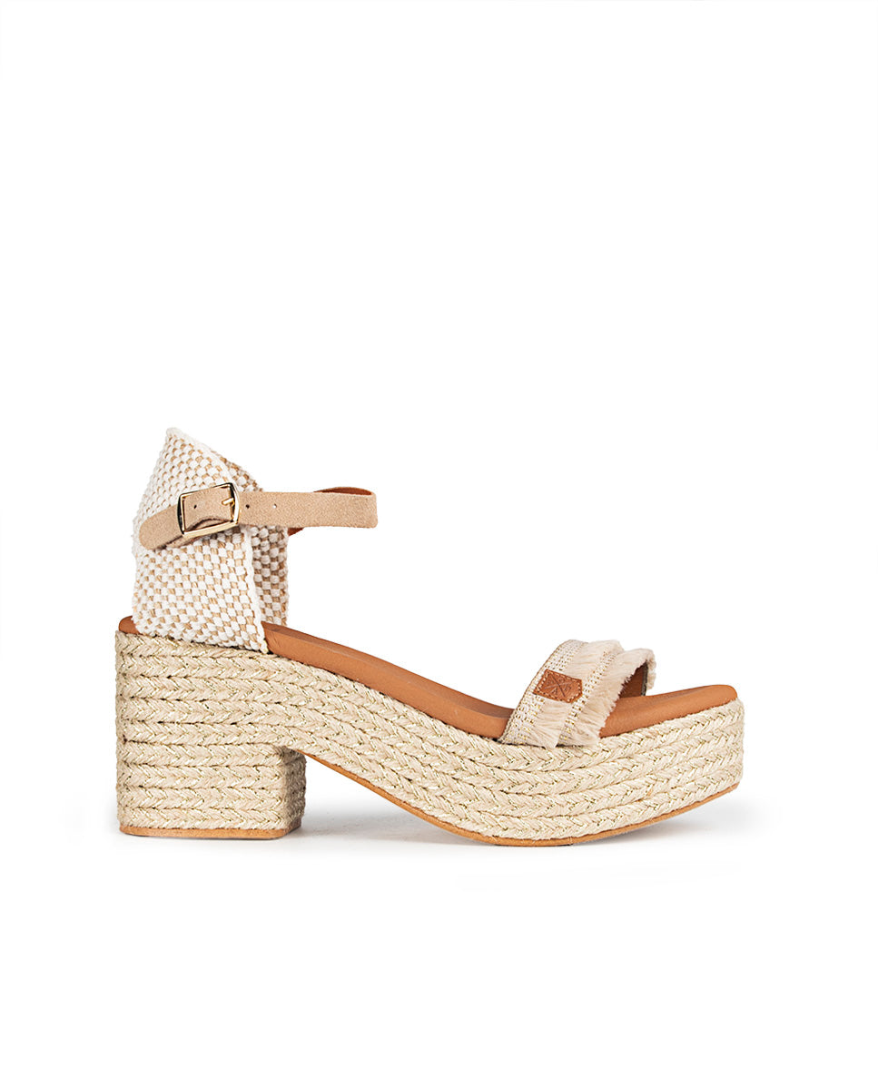 Beige Fringed Izalco Heel Wedge