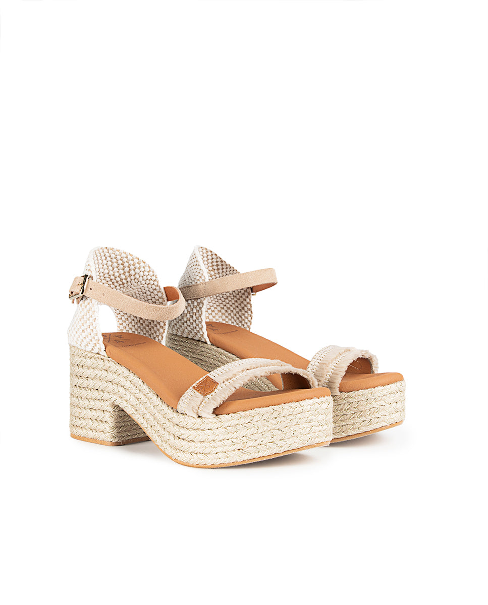 Beige Fringed Izalco Heel Wedge