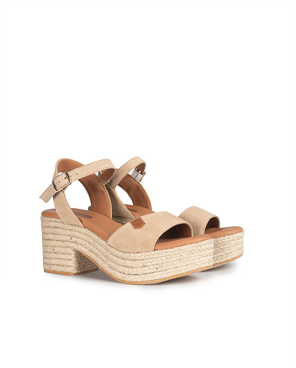 Wedge Heel Jute Arale Beige Suede with buckle