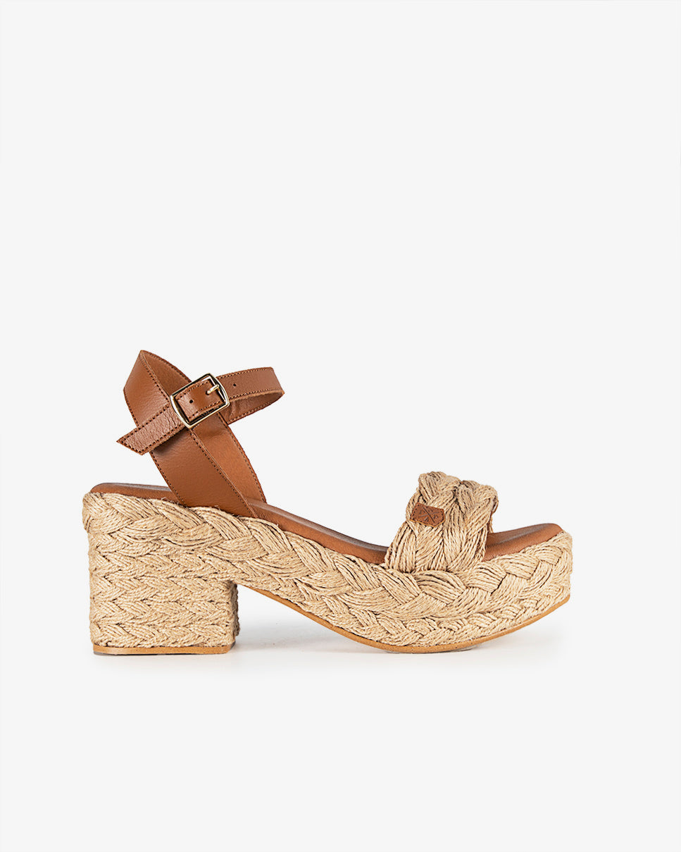 Talon compensé Jute Abaka Cuir avec boucle