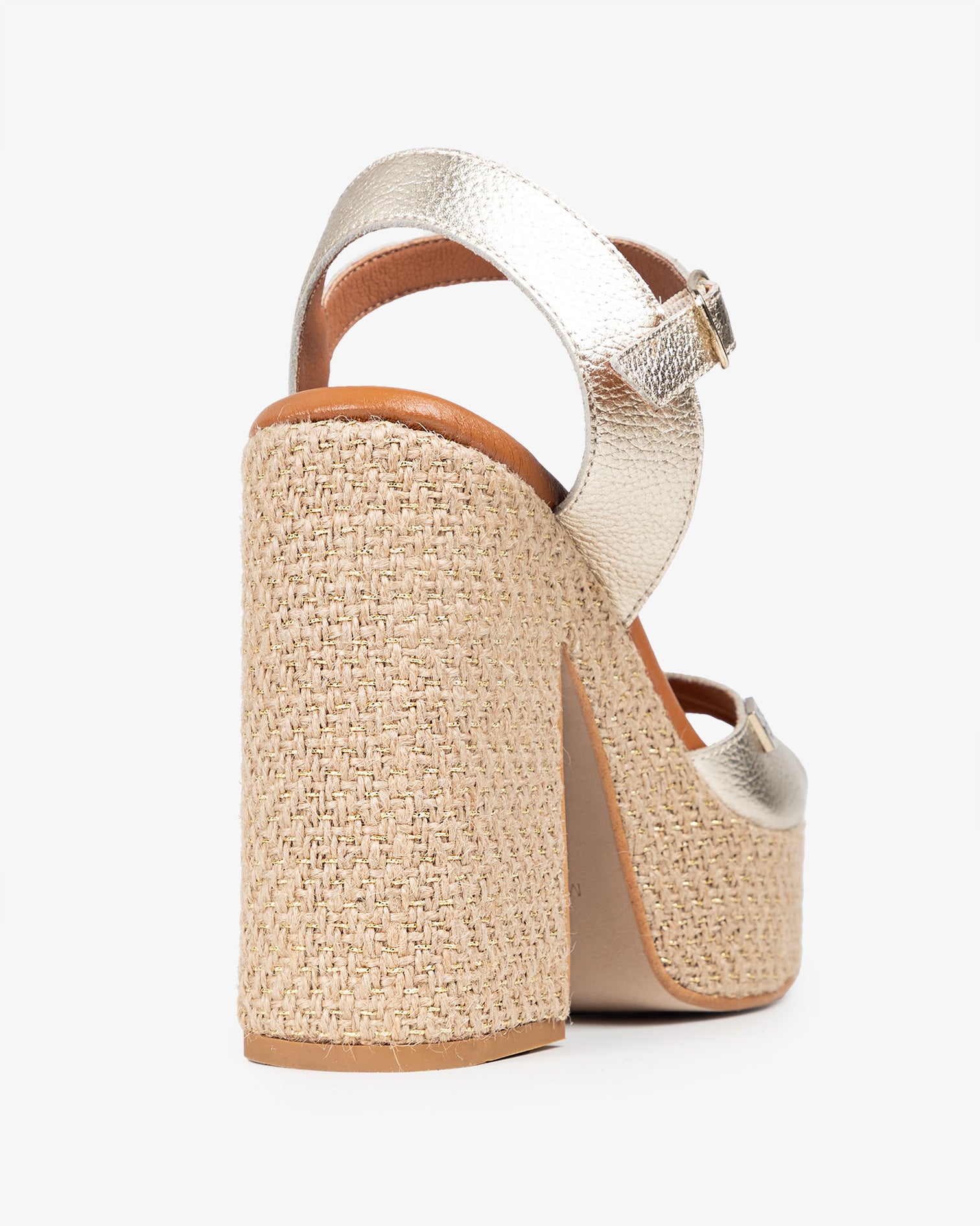 Compensée à talon Monsul en cuir doré avec boucle