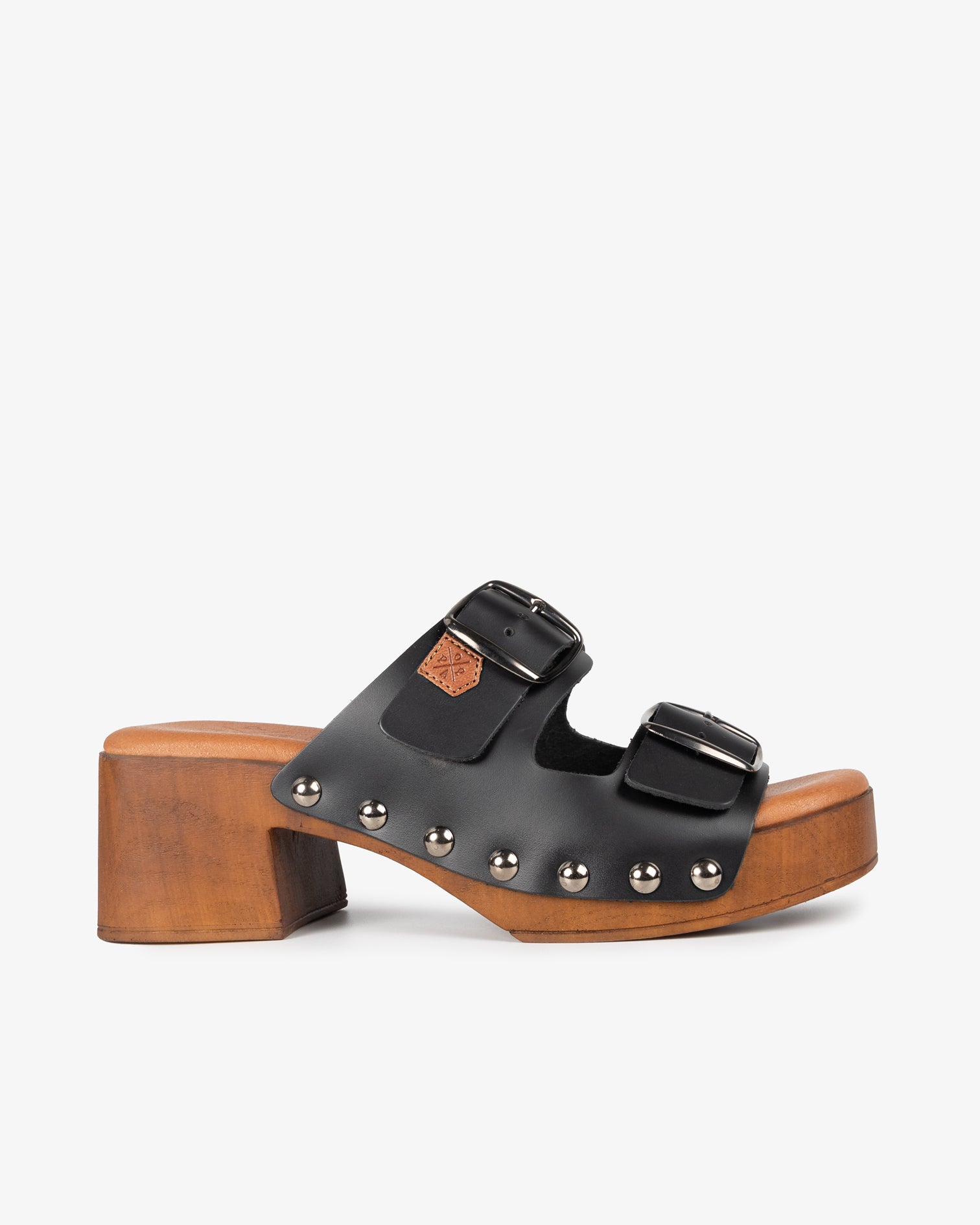 Zueco Madera Tachas Yew Piel Negro 35