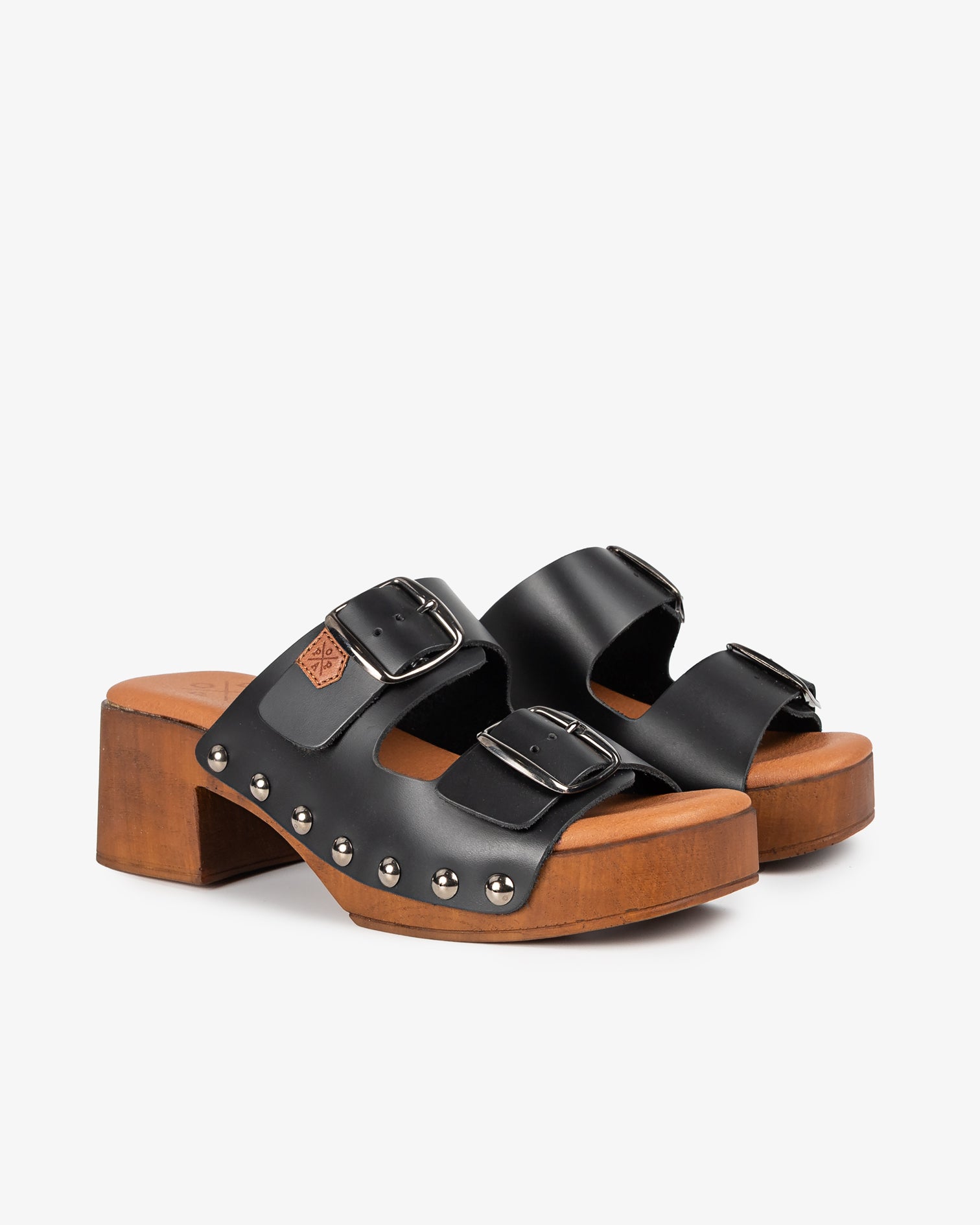Zueco Madera Tachas Yew Piel Negro 35
