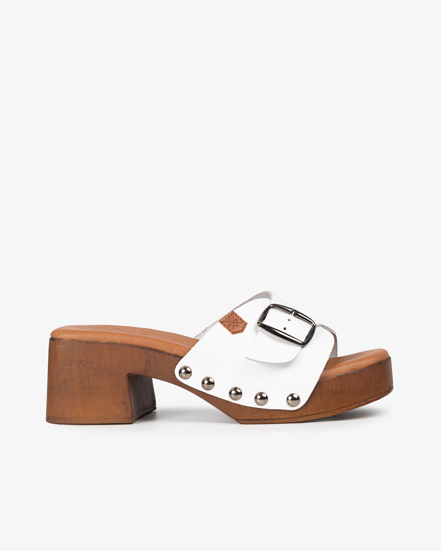 Sandalia Madera Tachas Ceiba Piel Blanco 35