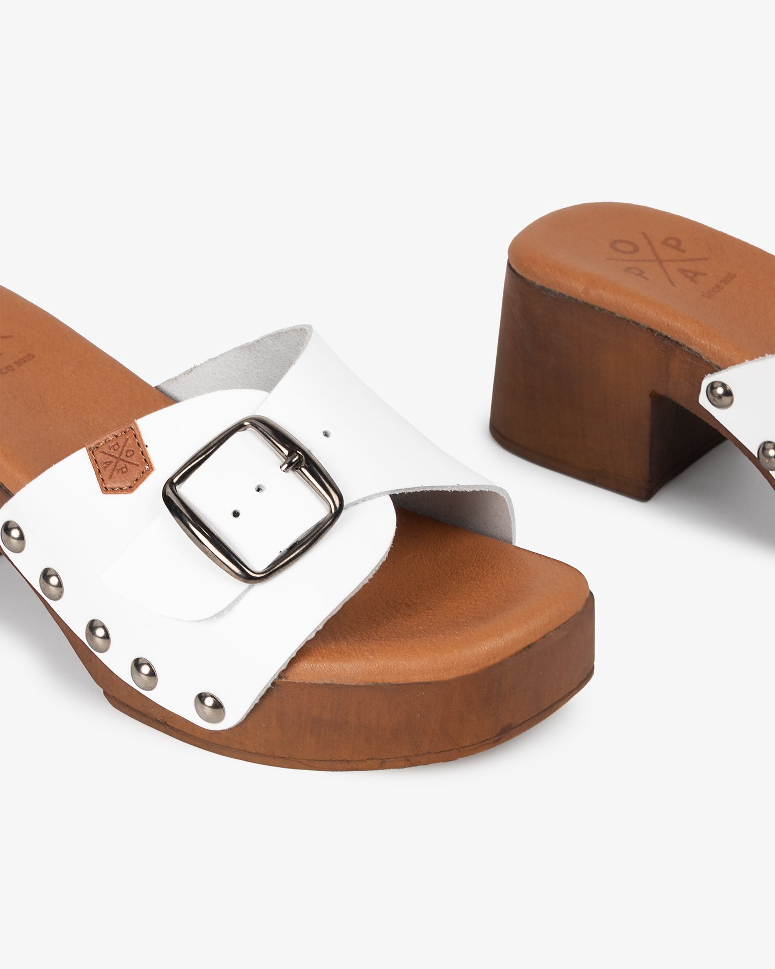 Sandalia Madera Tachas Ceiba Piel Blanco 35