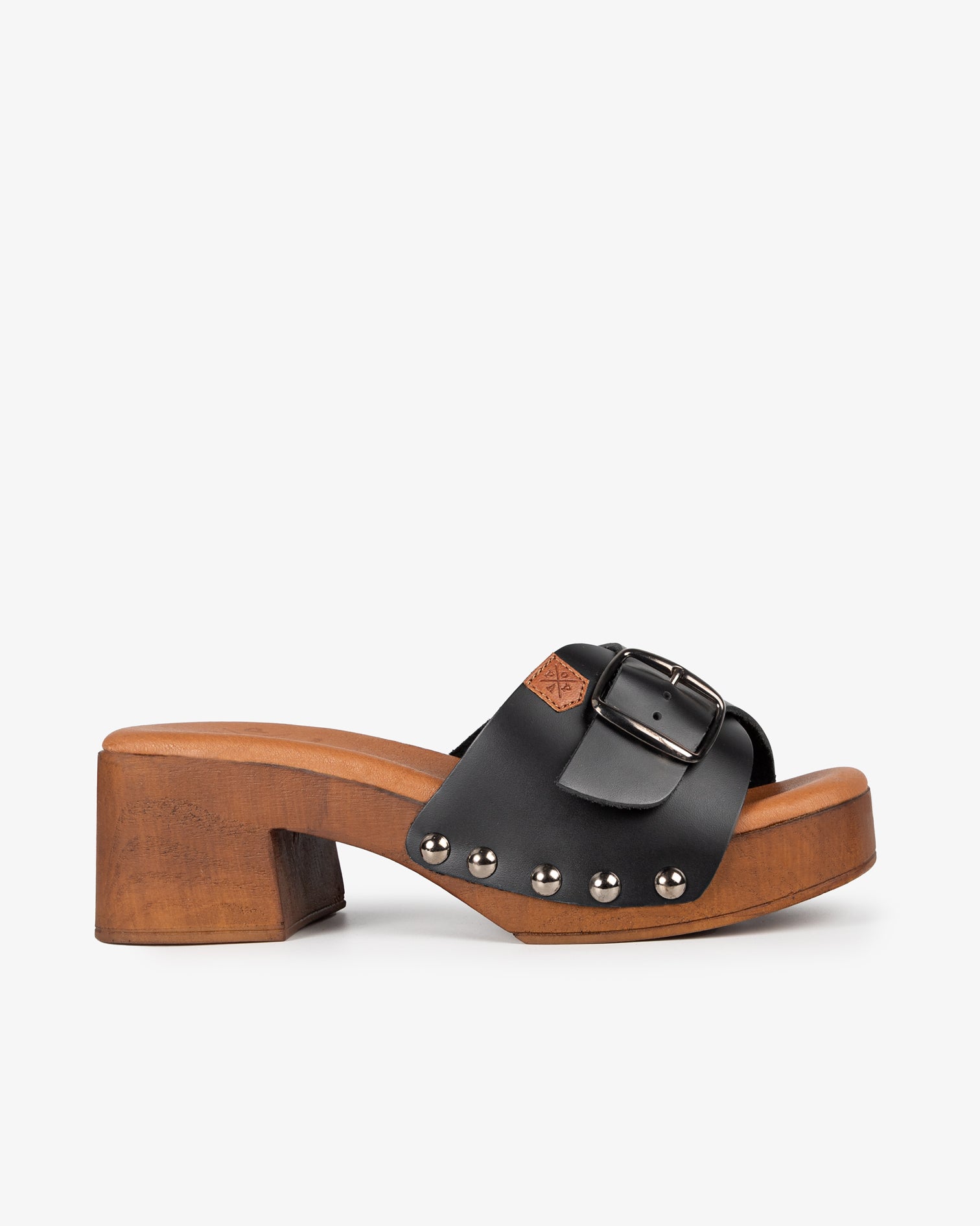 Sandalia Madera Tachas Ceiba Piel Negro 35