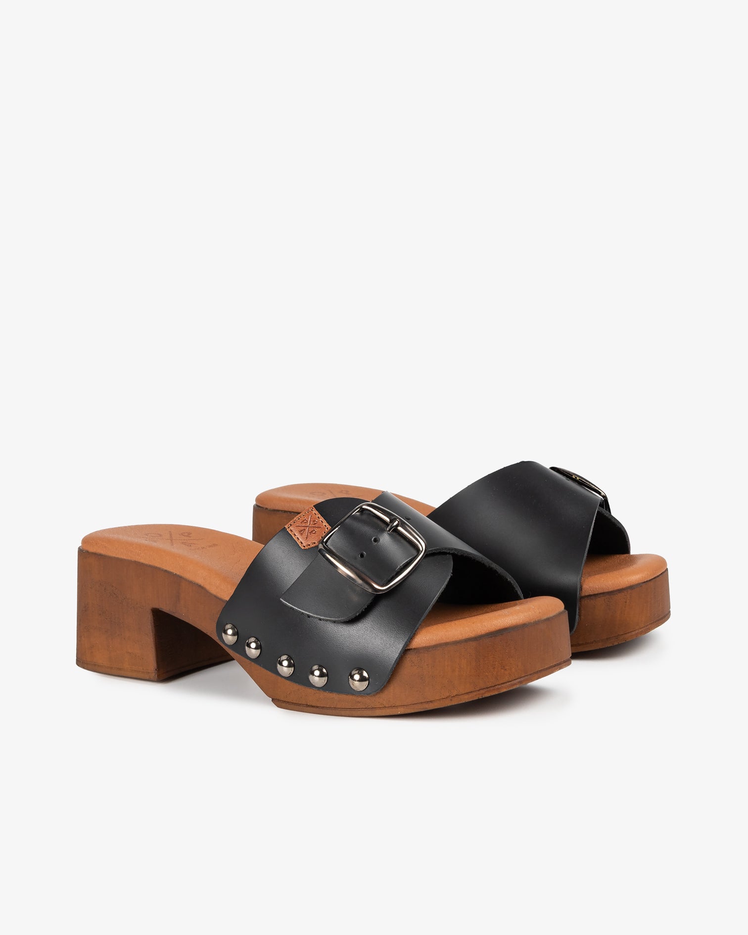 Sandalia Madera Tachas Ceiba Piel Negro 35