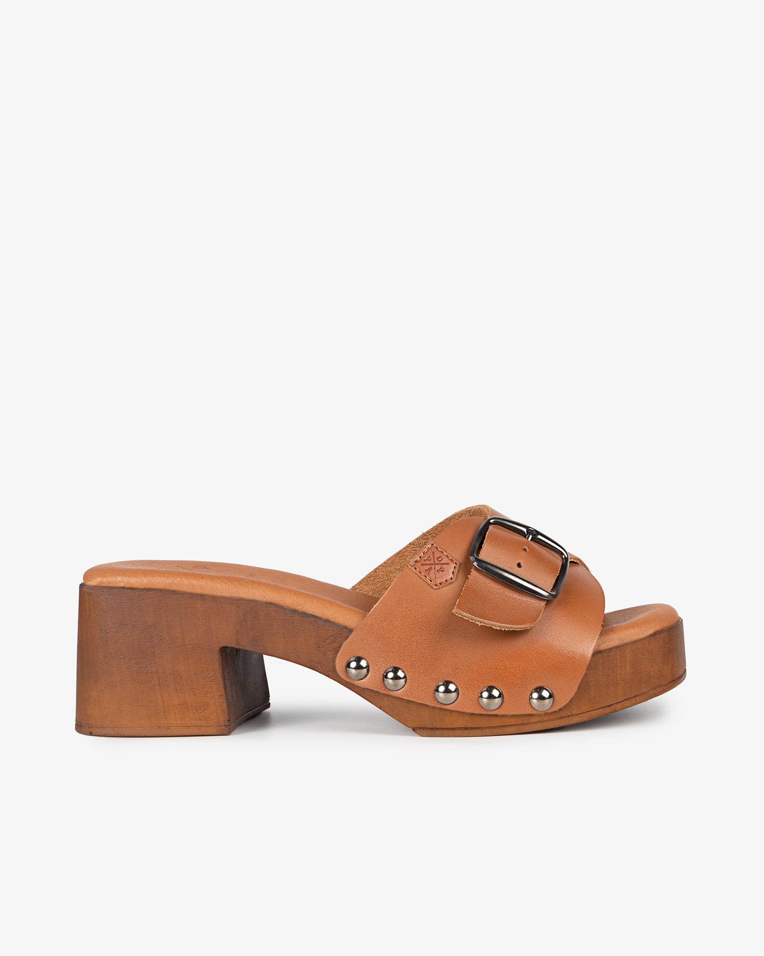 Sandalia Madera Tachas Ceiba Piel Cuero 35