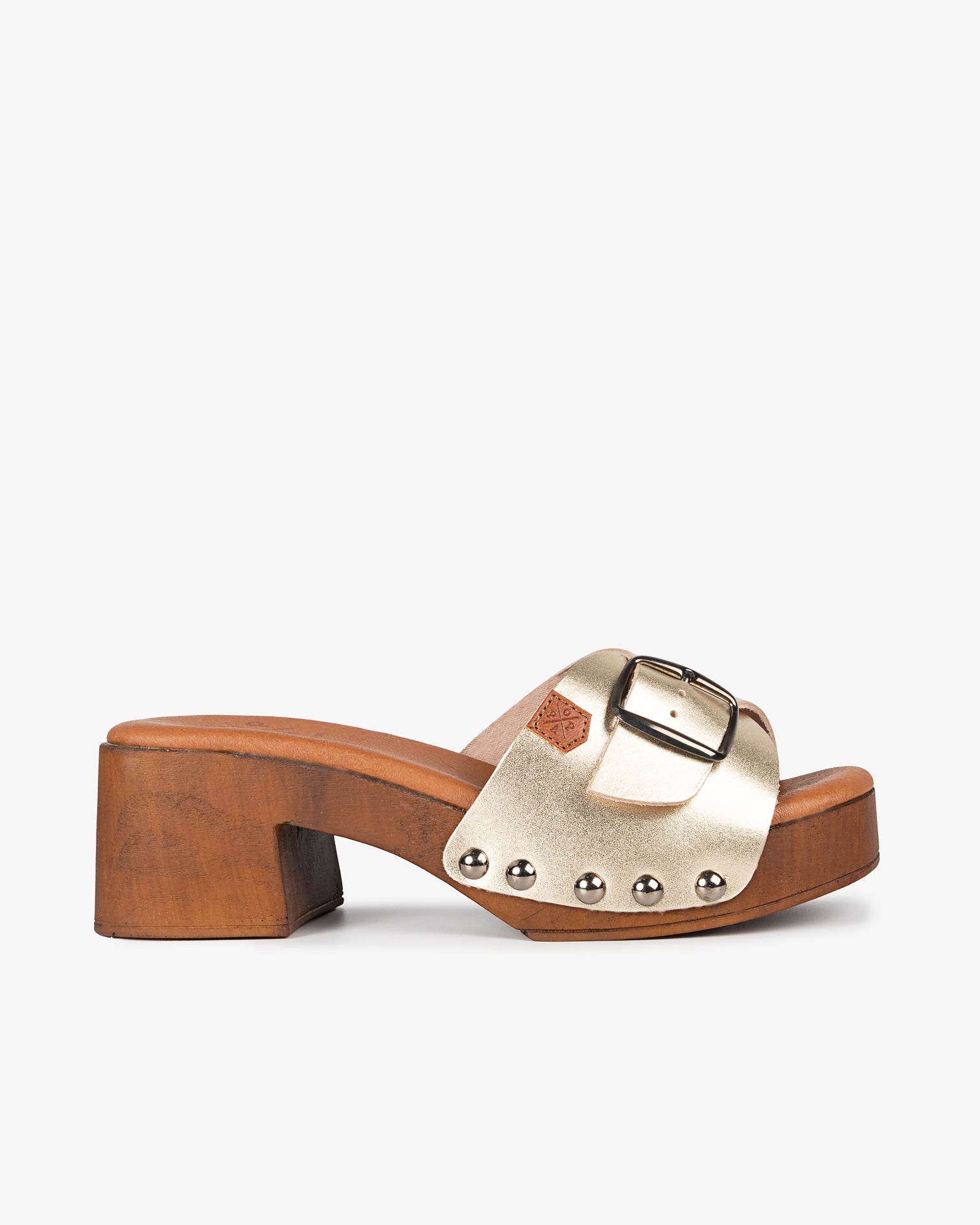 Sandalia Madera Tachas Ceiba Piel Oro 35