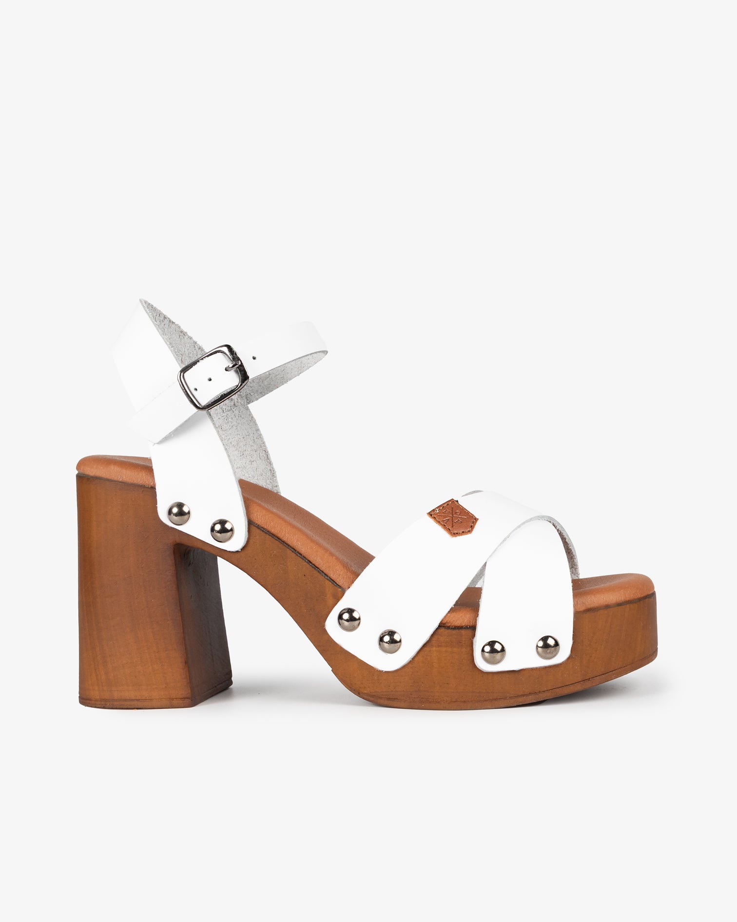 Sandalia Madera Tachas Cherry Piel Blanco 35