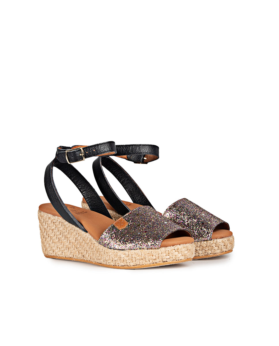 Cuña Baja Elettra Glitter Negro 35