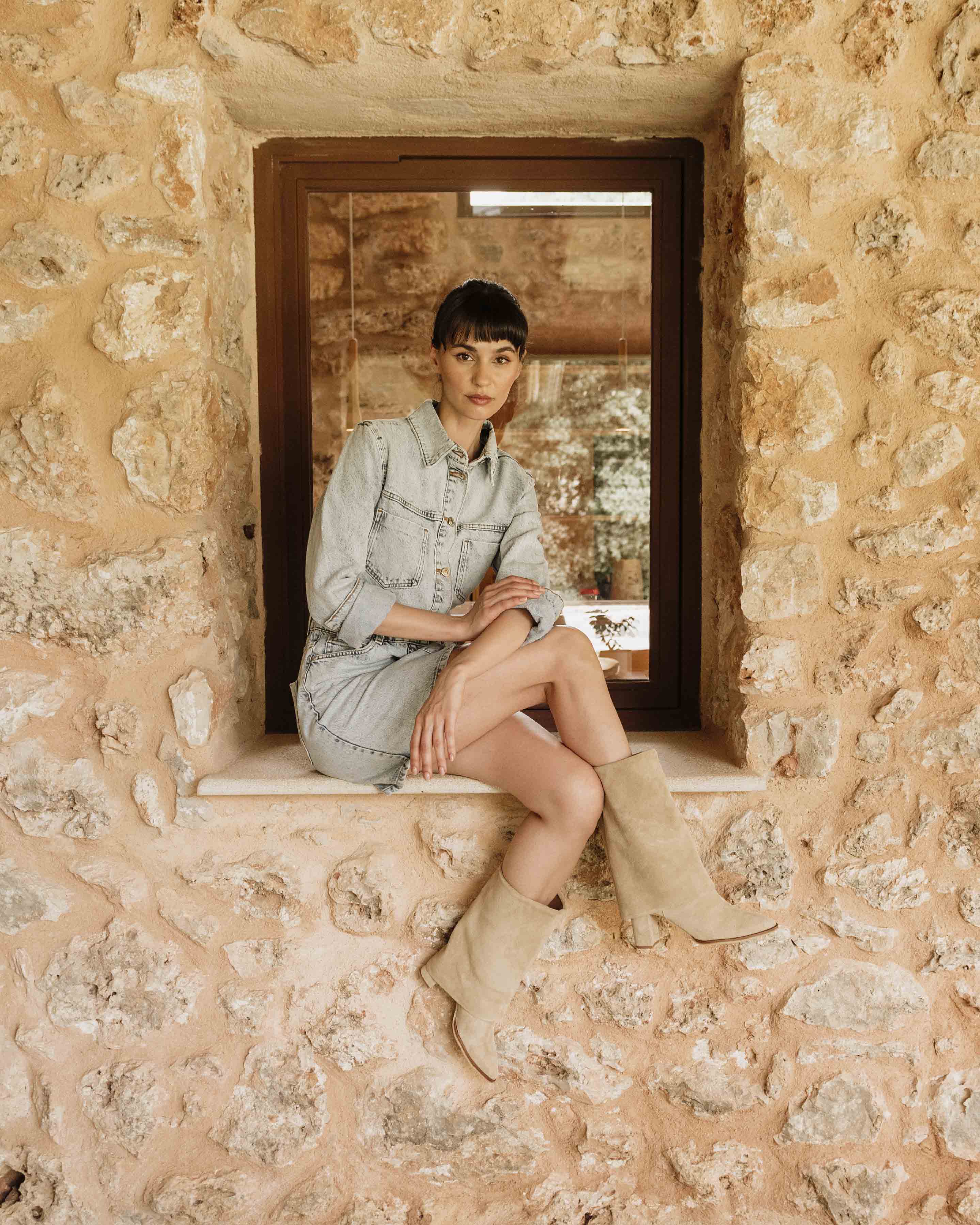 Bota Tacón Demi Piel Beige