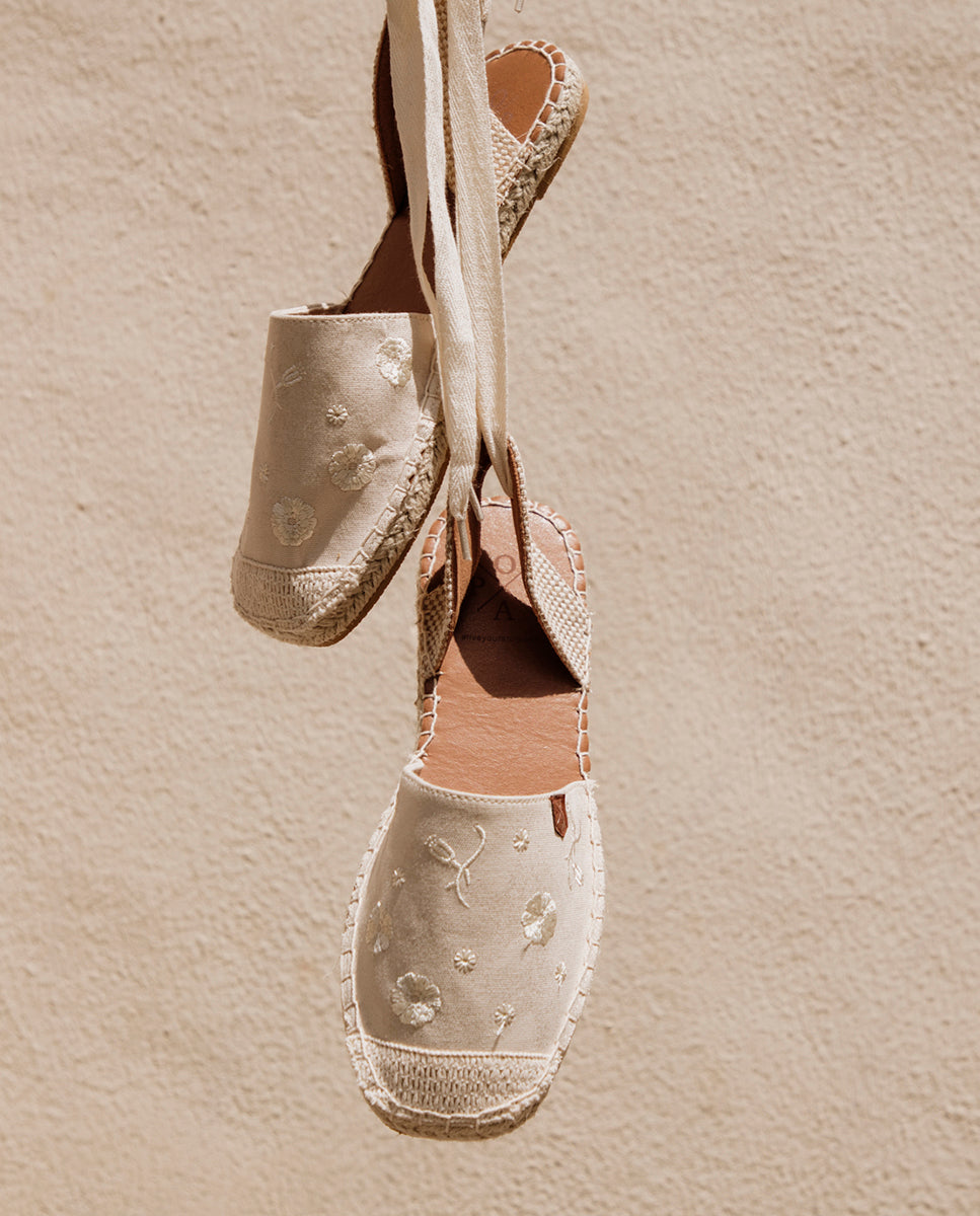 Shiny Beige Zuma Tied Espadrille