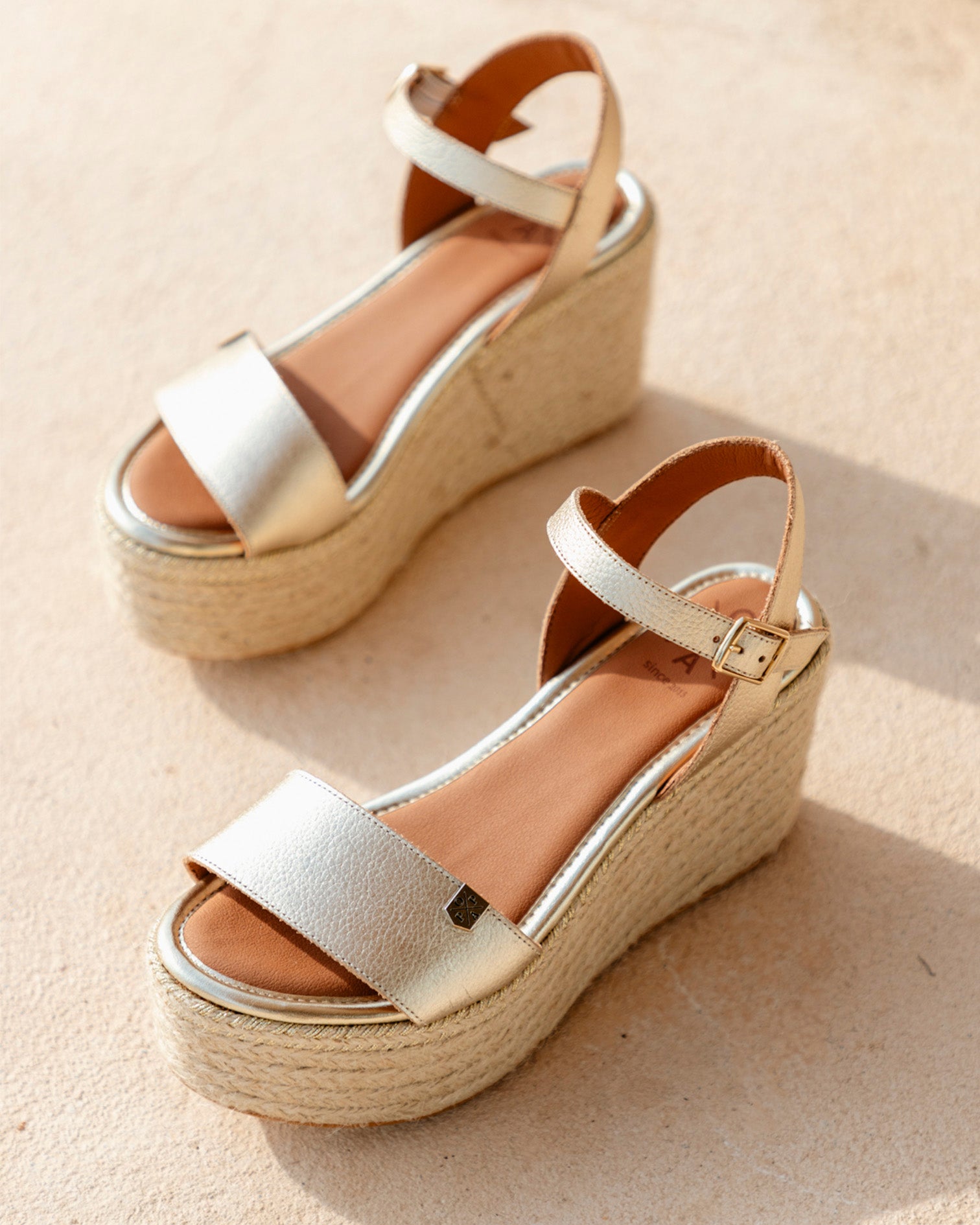 Tofari High Wedge Gold Leather with Buckle