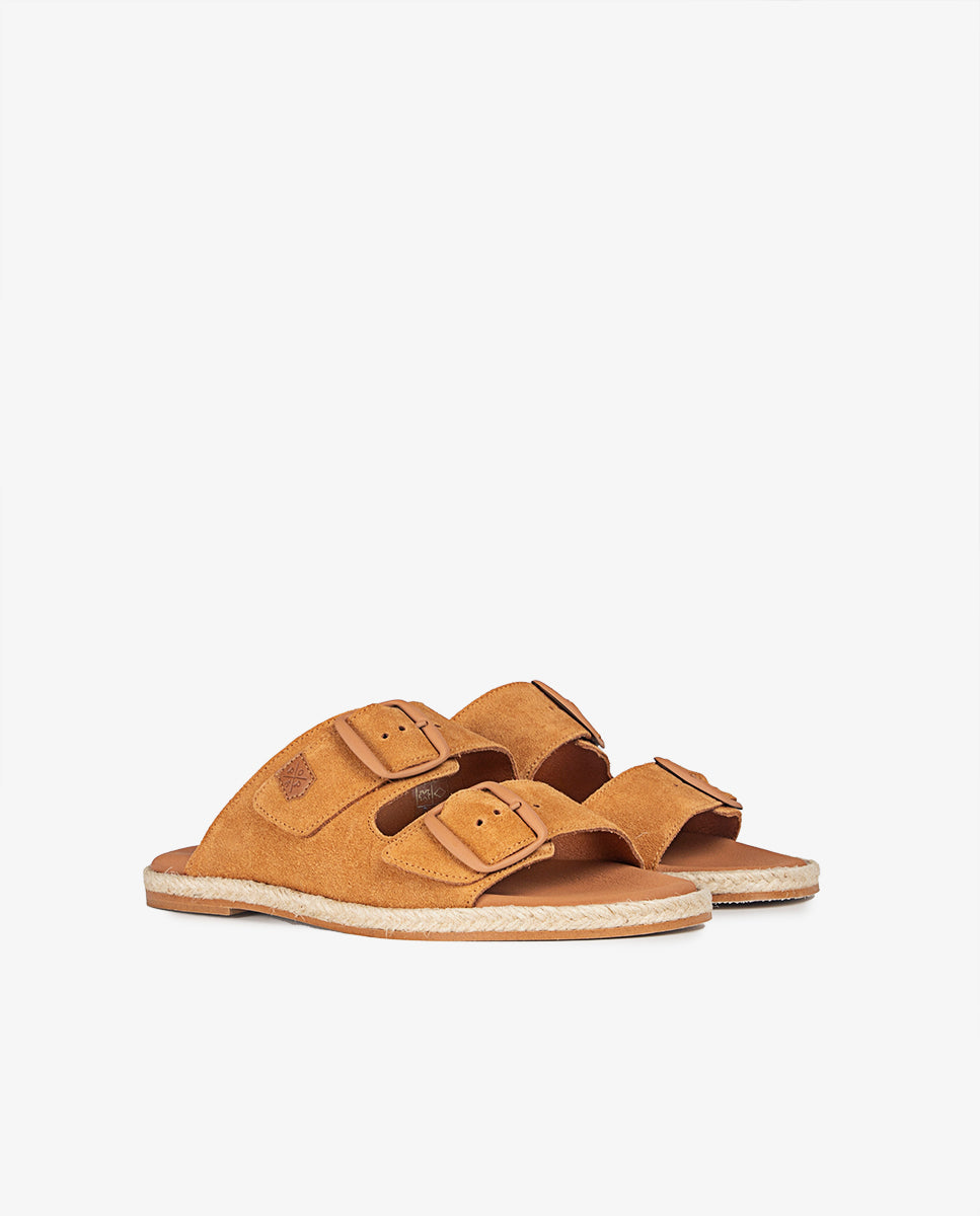 Sandália plana de couro dividido Galdana