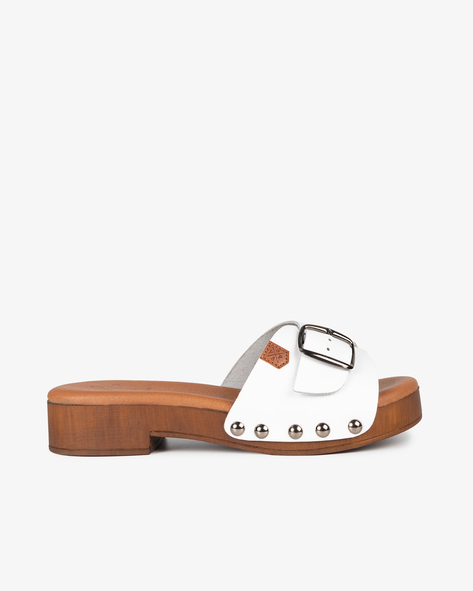 Sandalia Madera Tachas Cumaru Piel Blanco 35