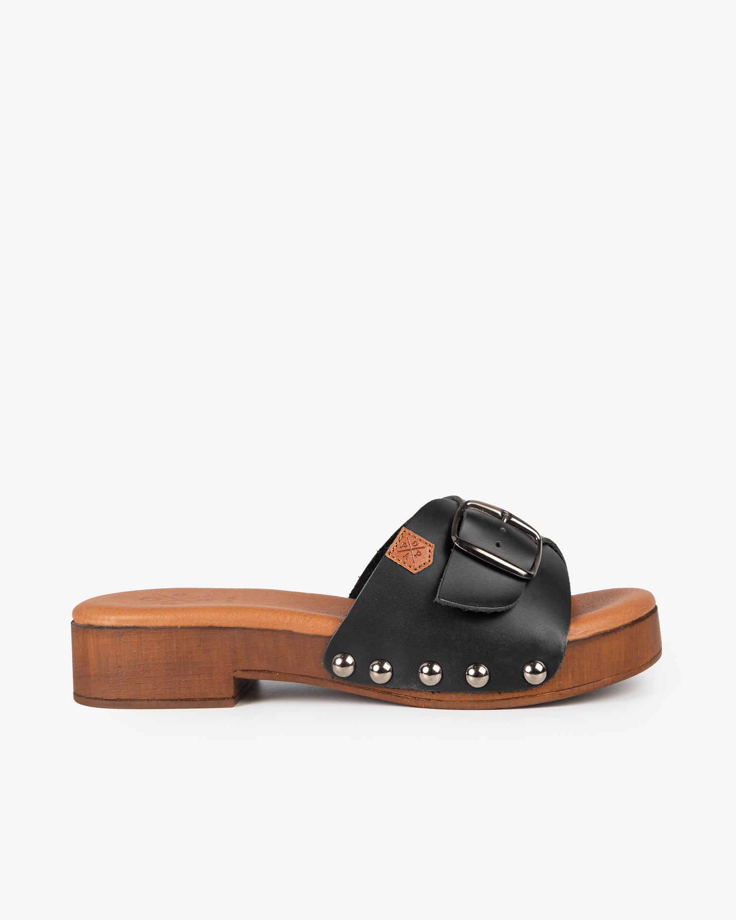 Sandalia Madera Tachas Cumaru Piel Negro 35