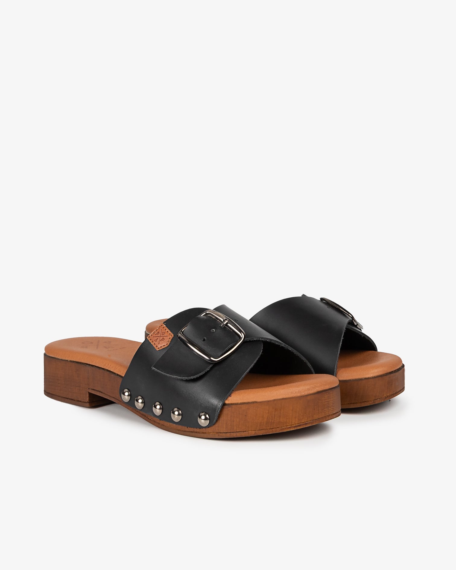 Sandalia Madera Tachas Cumaru Piel Negro 35