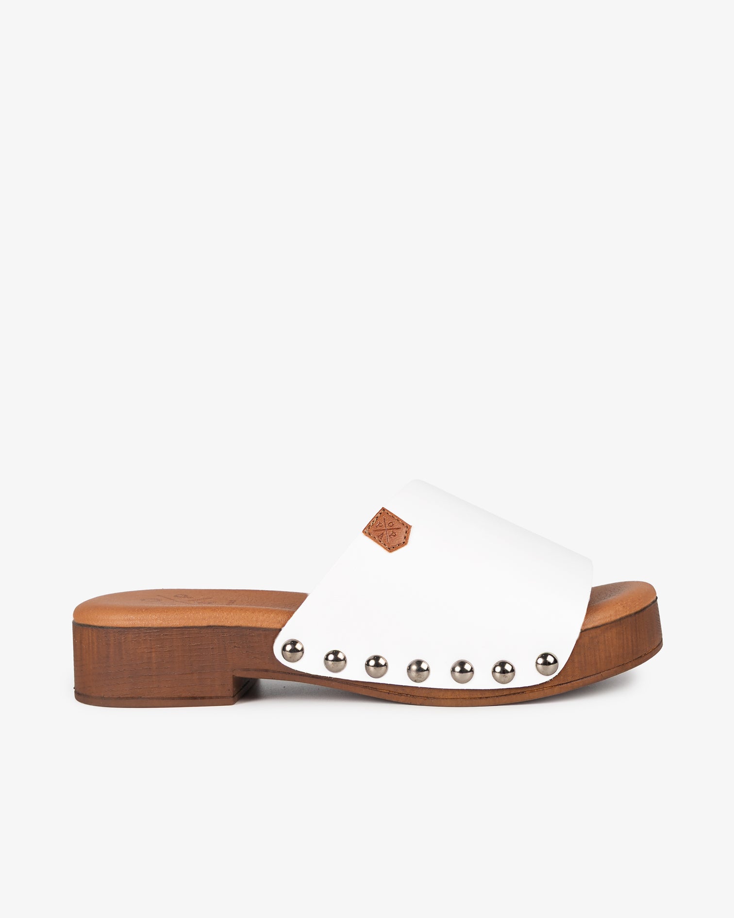 Sandalia Madera Tachas Tilo Piel Blanco 35