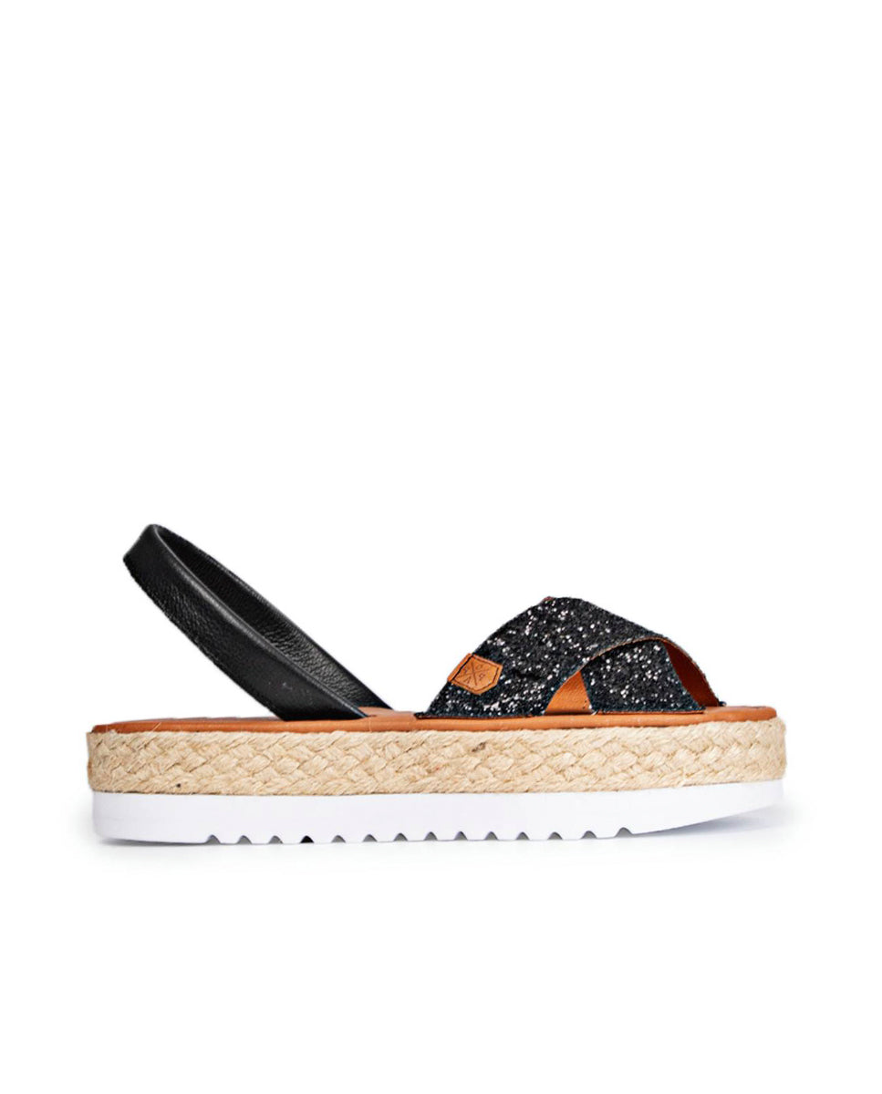 Menorquina Plataforma Oprah Glitter Negro