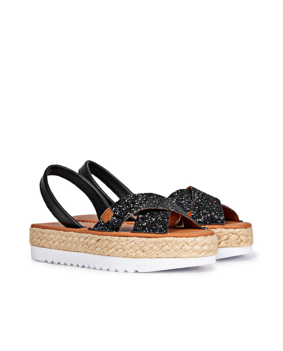 Menorquina Plataforma Oprah Glitter Negro