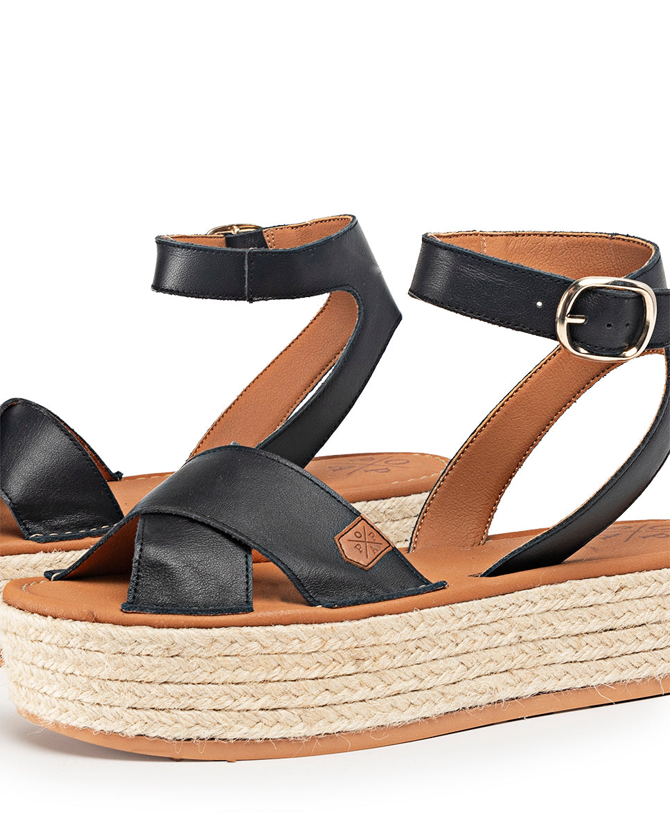 Menorquina Black Leather Shore Platform