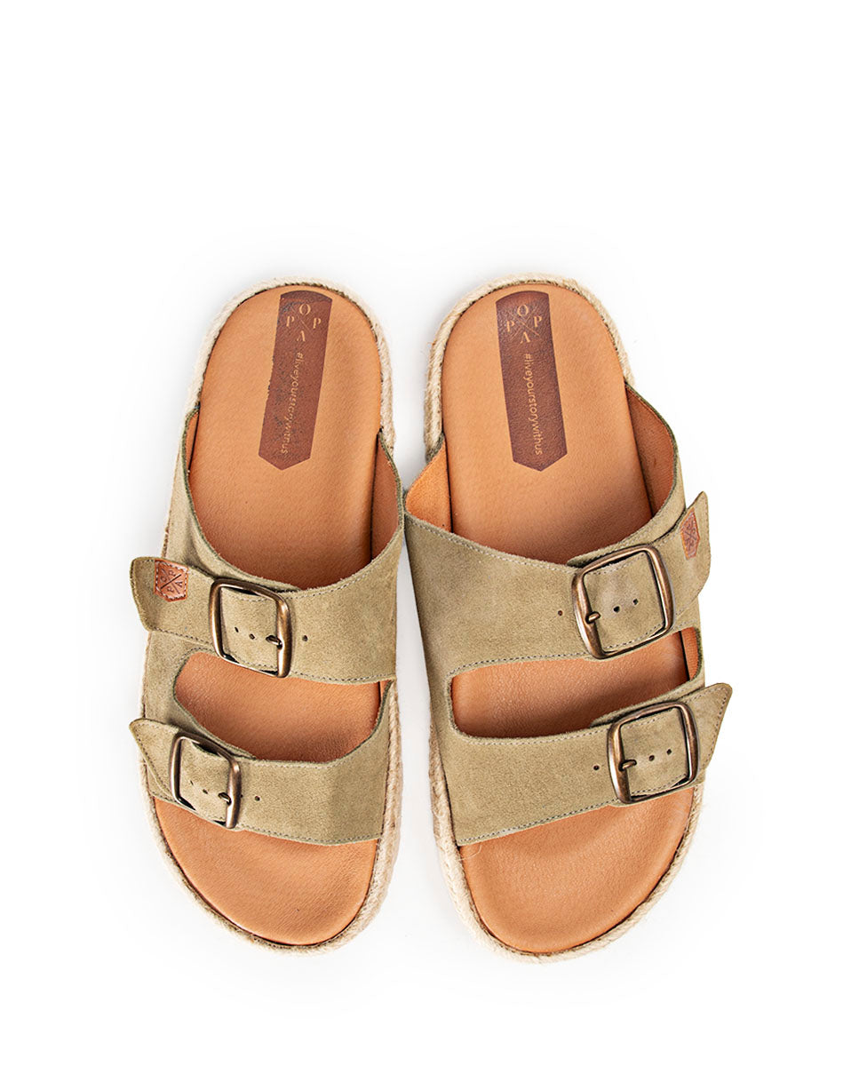 Sandalia Plana Icacos Serraje Kaki