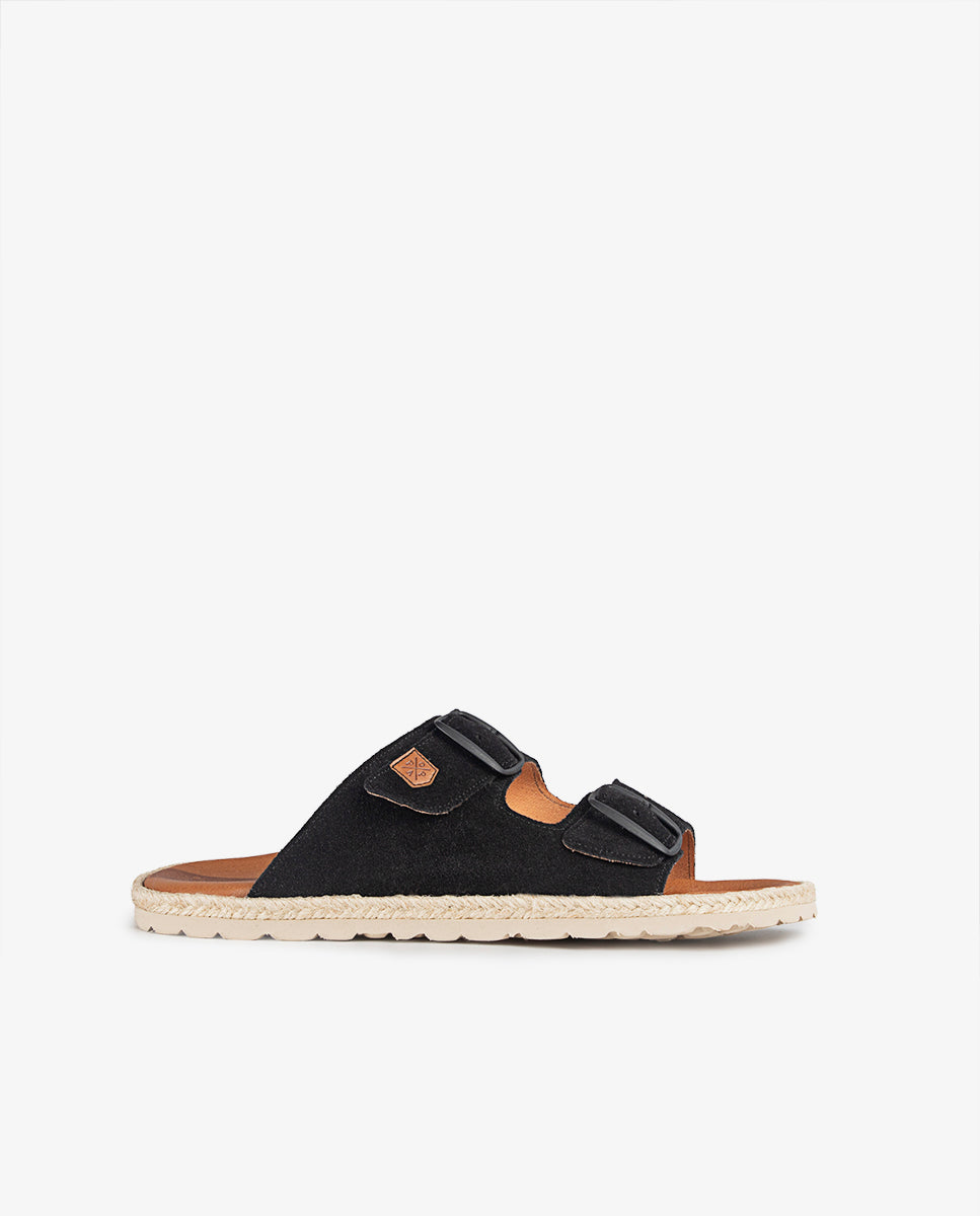 Flat Sandal Icacos Black Split Leather