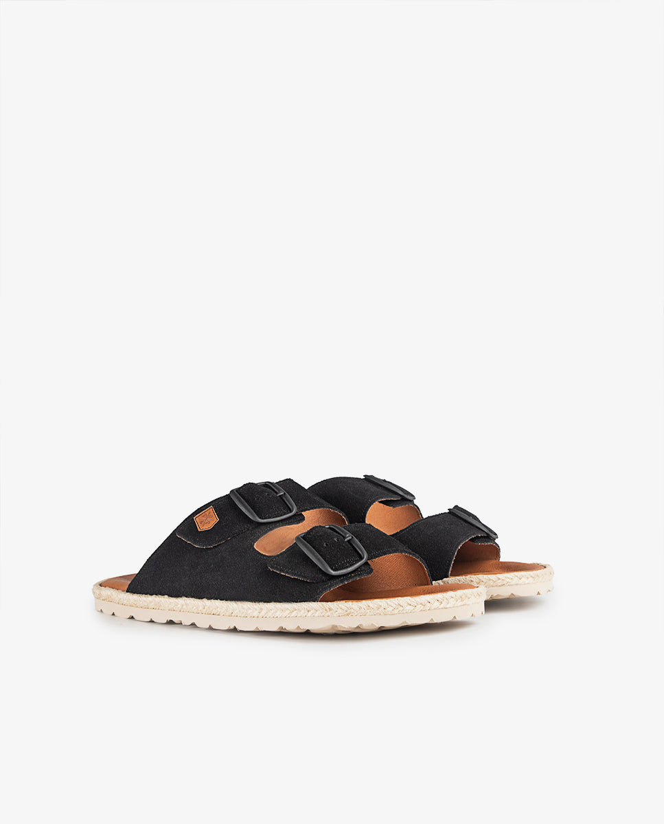 Flat Sandal Icacos Black Split Leather