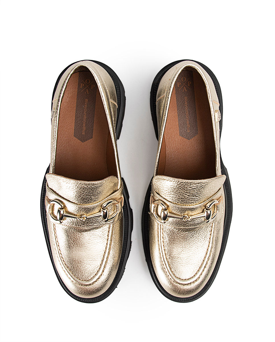 Mocasín Zintia Laminado Platino